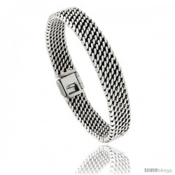 Sterling Silver Flat Tight Mesh Bracelet, 11mm wide with Fold Over Clasp 7 3/8 in long