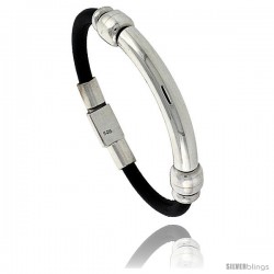 Sterling Silver w/ Leather Soft Bangle Bracelet for him & Her 7.3 mm 1/4 in wide