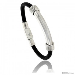 Sterling Silver w/ Leather Soft Bangle Bracelet 5/16 in wide, 8