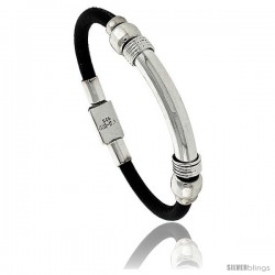 Sterling Silver w/ Leather Soft Bangle Bracelet 1/4 in wide, 7