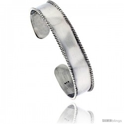 Sterling Silver Flat Cuff Bangle Bracelet with Rope Edge mm 1/2 in wide