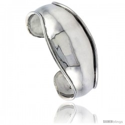 Sterling Silver Domed & Curved Cuff Bangle Bracelet with Raised Edge 1 in wide -Style Xb522