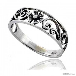 Sterling Silver Floral Vine Ring 1/4 in wide