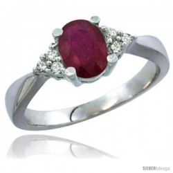 14k White Gold Ladies Natural Ruby Ring oval 7x5 Stone Diamond Accent -Style Cw414168