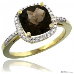 14k Yellow Gold Ladies Natural Smoky Topaz Ring Cushion-cut 3.8 ct. 8x8 Stone Diamond Accent