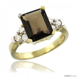 14k Yellow Gold Ladies Natural Smoky Topaz Ring Emerald-shape 9x7 Stone Diamond Accent