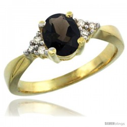 14k Yellow Gold Ladies Natural Smoky Topaz Ring oval 7x5 Stone Diamond Accent -Style Cy407168