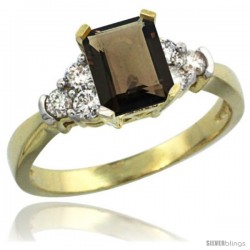 14k Yellow Gold Ladies Natural Smoky Topaz Ring Emerald-shape 7x5 Stone Diamond Accent