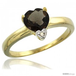 14K Yellow Gold Natural Smoky Topaz Heart-shape 7x7 Stone Diamond Accent