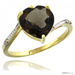 14k Yellow Gold Ladies Natural Smoky Topaz Ring Heart-shape 9x9 Stone Diamond Accent