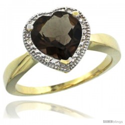 14k Yellow Gold Ladies Natural Smoky Topaz Ring Heart-shape 8x8 Stone Diamond Accent