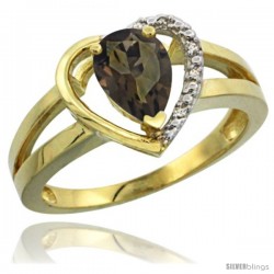 14k Yellow Gold Ladies Natural Smoky Topaz Ring Heart-shape 5 mm Stone Diamond Accent