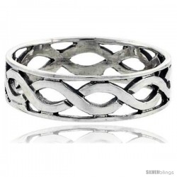 Sterling Silver Wave Link Wedding Band Ring 1/4 in wide