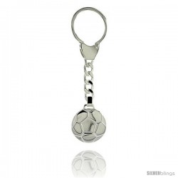 Sterling Silver Soccer Ball Futbol Key Ring 1 in (24 mm)