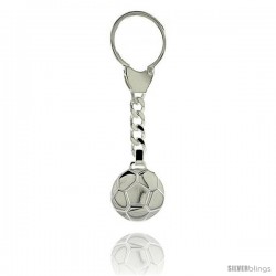 Sterling Silver Soccer Ball Futbol Key Ring 1 in (24 mm)