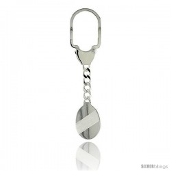 Sterling Silver Key Ring w/ plain Oval Tag 1 in. x 3/4 in. (26 mm X 20 mm )