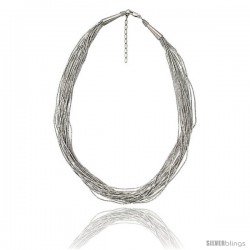 Sterling Silver Liquid Silver Necklace, 20 strands 18 in (45 cm) long + 2 in extention, with wire wrapped cone caps