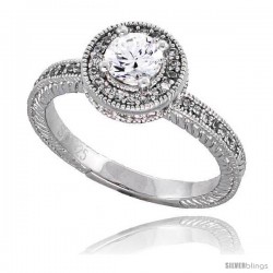 Sterling Silver Vintage Style Engagement ring, w/ a 5mm (.5 ct) Round CZ Stone, 3/8" (10 mm) wide