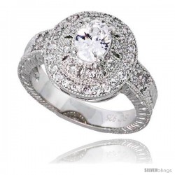 Sterling Silver Vintage Style Engagement ring, w/ a 7 x 5 mm (.75 ct) Oval CZ Stone, 9/16" (15 mm) wide