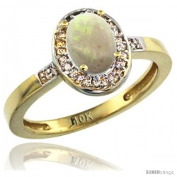 10k Yellow Gold Diamond Opal Ring 1 ct 7x5 Stone 1/2 in wide