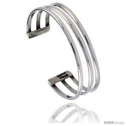 Sterling Silver High Polished Triple Wire Cuff Bangle Bracelet 7/16 in wide