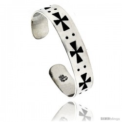 Sterling Silver Maltese Cross pattern Cuff Bangle Bracelet 5/8 in wide