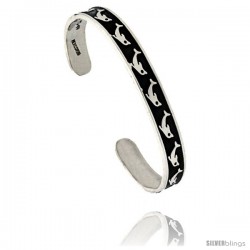 Sterling Silver High Polished Dolphin pattern Cuff Bangle Bracelet, 3/8 in wide