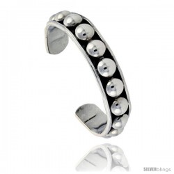 Sterling Silver Beaded Cuff Bangle Bracelet 9/16 in wide