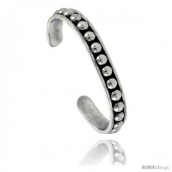 Sterling Silver Beaded Cuff Bangle Bracelet 3/8 in wide