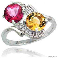 14k White Gold ( 7 mm ) Double Stone Engagement Pink Topaz & Citrine Ring w/ 0.05 Carat Brilliant Cut Diamonds & 2.34 Carats