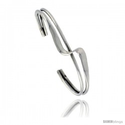 Sterling Silver Double Wire Wave Cuff Bangle Bracelet 9/16 in wide