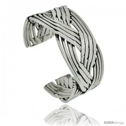 Sterling Silver 12 row Braided Wire Cuff Bangle Bracelet 1 in wide