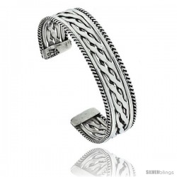 Sterling Silver 3-row Braid Wire Cuff Bangle Bracelet with Rope Edges 5/8 in wide