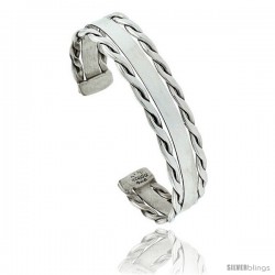 Sterling Silver Flat Wire Cuff Bangle Bracelet with Rope Edges 9/16 in wide