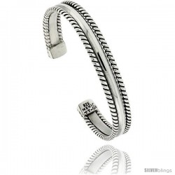 Sterling Silver 3-row Rope Wire Cuff Bangle Bracelet 3/8 in wide