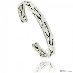 Sterling Silver 3-row Celtic Braid Wire Cuff Bangle Bracelet 1/4 in wide