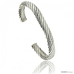 Sterling Silver Braided Rope Wire Cuff Bangle Bracelet 5/16 in wide