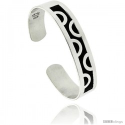 Sterling Silver Flat Cuff Bangle Bracelet with Semi Circle Motifs 1/2 in wide