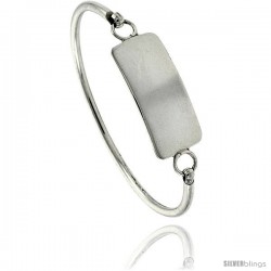 Sterling Silver ID Bangle Bracelet Rectangular Disk 3/4 in wide