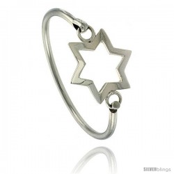 Sterling Silver Star of David Wire Bangle Bracelet 1 3/16 in wide