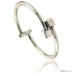 Sterling Silver Tubular Wire Hinged Bangle Bracelet with Cube Ends 1/2 in wide