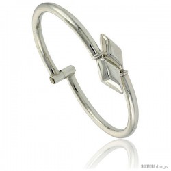 Sterling Silver Tubular Wire Hinged Bangle Bracelet with Diamond Ends 3/4 in wide