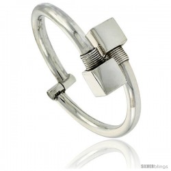 Sterling Silver Tubular Wire Hinged Bangle Bracelet with Large Cube Ends 14 mm 9/16 in wide