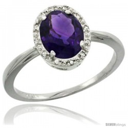 10k White Gold Amethyst Diamond Halo Ring 1.17 Carat 8X6 mm Oval Shape, 1/2 in wide