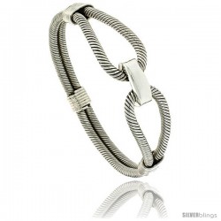 Sterling Silver Wire Wrapped Double Cable Bangle Bracelet with Tension Clasp 5/8 in wide