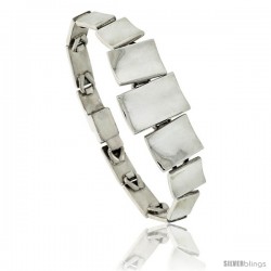 Sterling Silver Concaved Linked Bar Bracelet 3/4 in wide