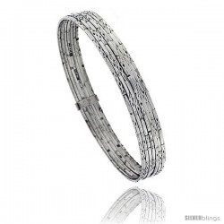 Sterling Silver Textured Finish Flat 7 Band Stackable slip on Semanario Bangle 5/16 in wide, 7.5 in