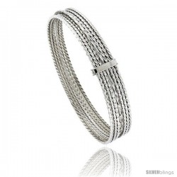 Sterling Silver Twisted-Wire Flat 7 Band Stackable slip on Semanario Bangle 5/16 in wide, 7 in