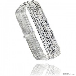 Sterling Silver Hammered Finish Square 7 Band Semanario slip on Baby Bangle 7/16 in wide, 6 in