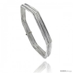 Sterling Silver Hexagon Shape Flat 7 Band Stackable slip on Semanario Bangle 5/16 in wide, 9 in